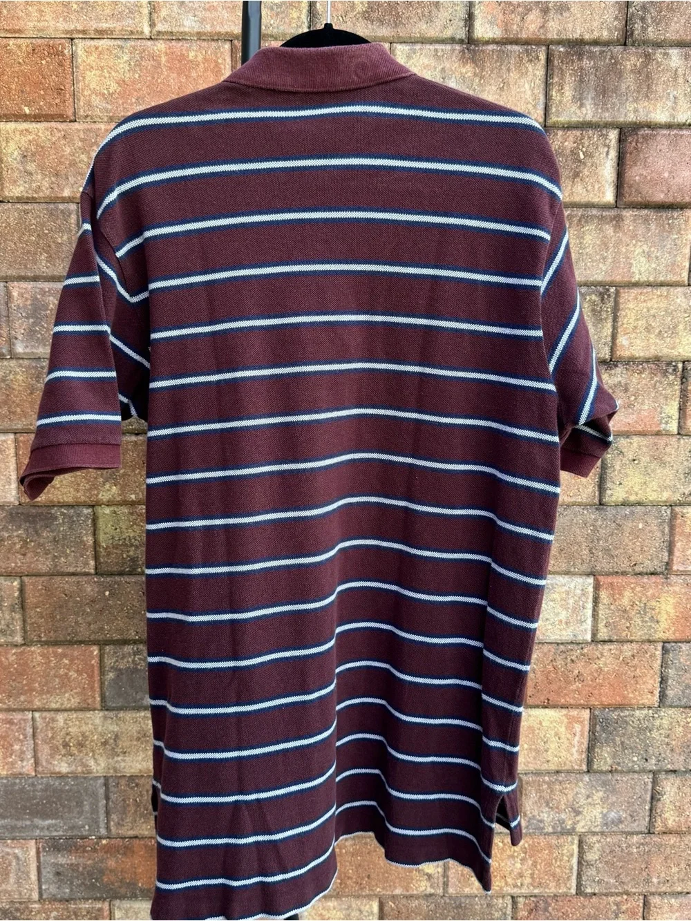 Ralph Lauren Men’s Burgundy Polo with Navy and White Stripes